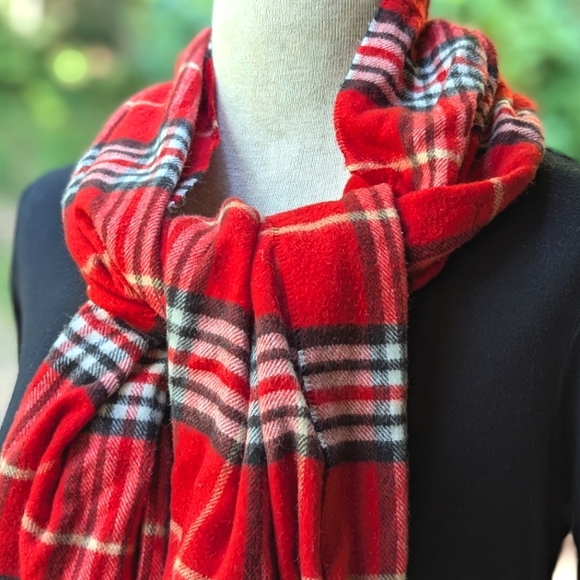 Cashmink Red Plaid Scarf V. Frass - Picture 2 of 4